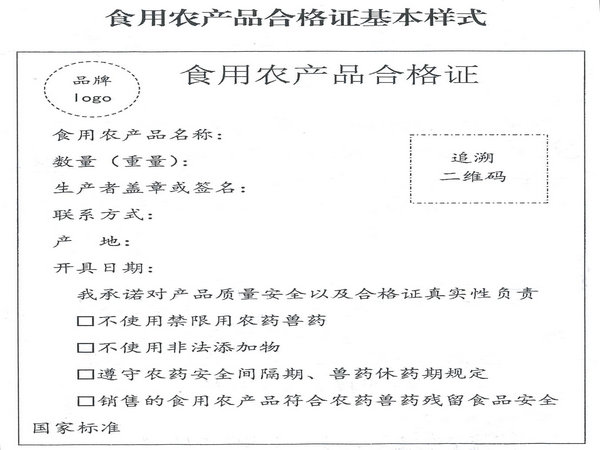 蒼溪縣試行食用農產品合格證制度告知書